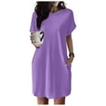 thumbnail image 5 of Women Soft T Shirt Dress Short Sleeve Casual Summer Tunic Dress Loose Loose Dress With Pockets Women's Long Casual Dresses Woman Summer Casual Dress Womens Dresses Summer Dresses Midi Length Womens, 5 of 6