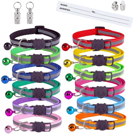 14 Pack Reflective-Breakaway Cat Collars with Bells,Safety Buckle Adjustable Kitten Collar,Pet Supplies