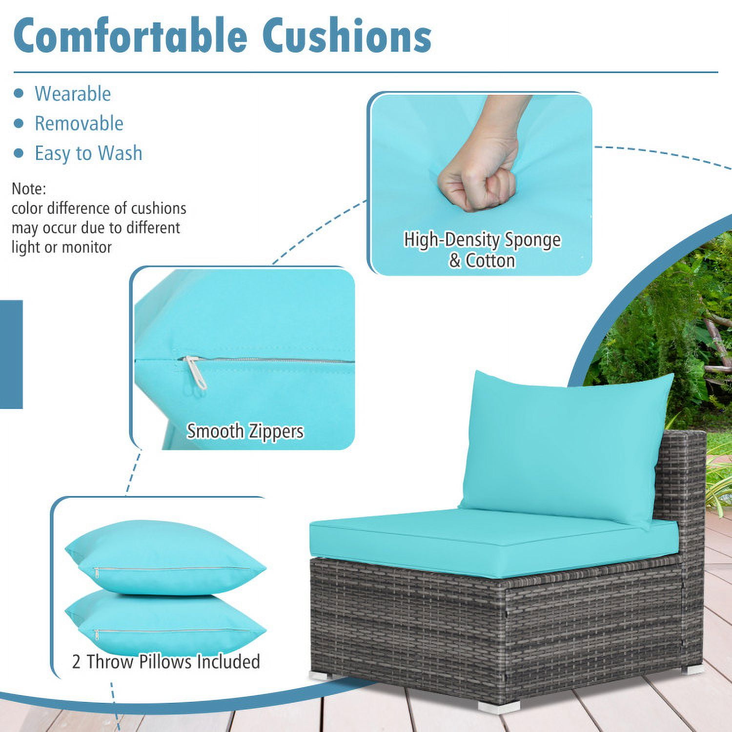 Aimee Lii 7 Pieces Patio Rattan Furniture Set Sectional Sofa Garden Cushion, Outdoor Patio Set, Turquoise Aimee Lii 7 Pieces Patio Rattan Furniture Set Sectional Sofa Garden Cushion, Outdoor Patio Set, Turquoise