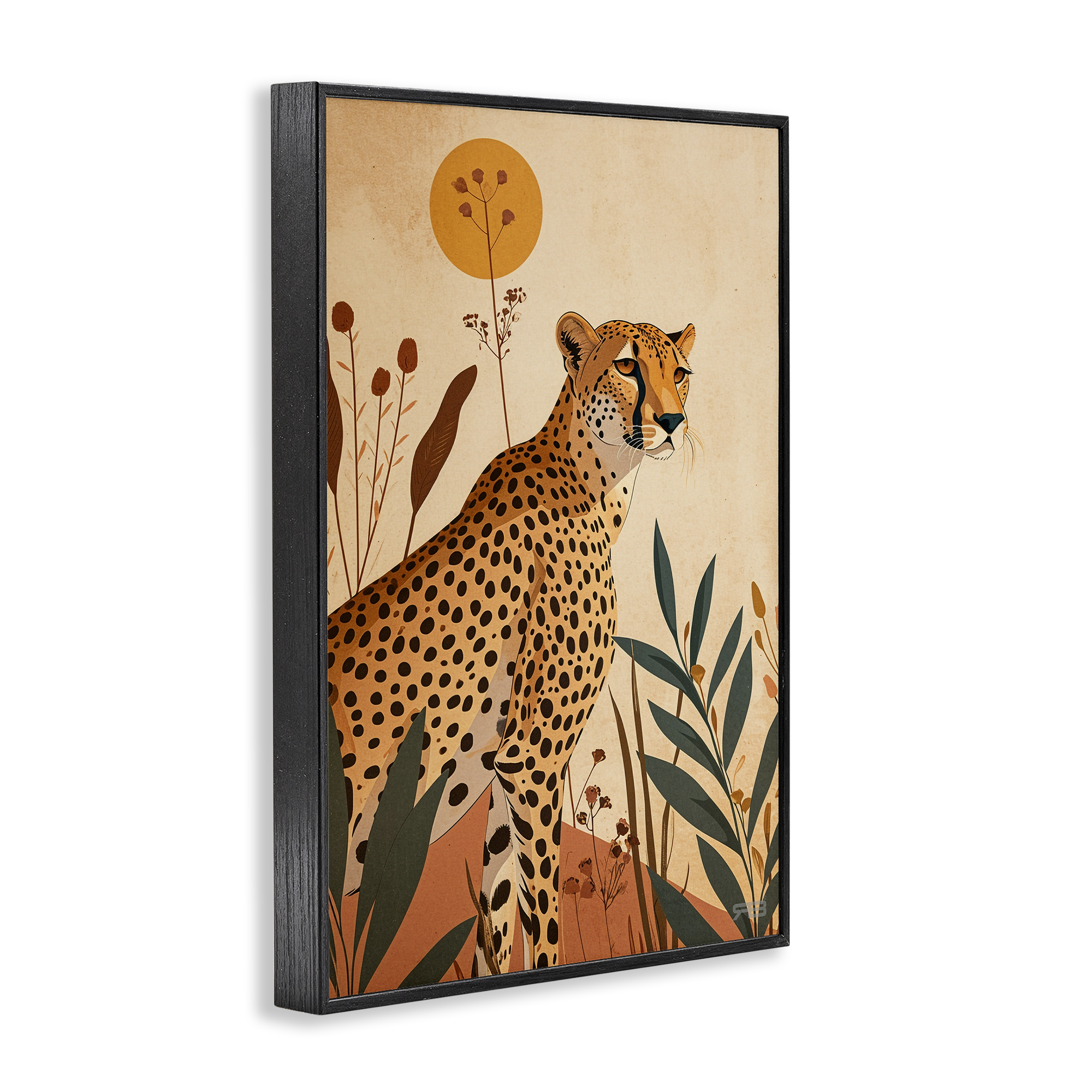 Stupell Industries Cheetah & Boho Plants Animals & Insects Painting Black Framed Art Print Wall Art, 20 x 30
