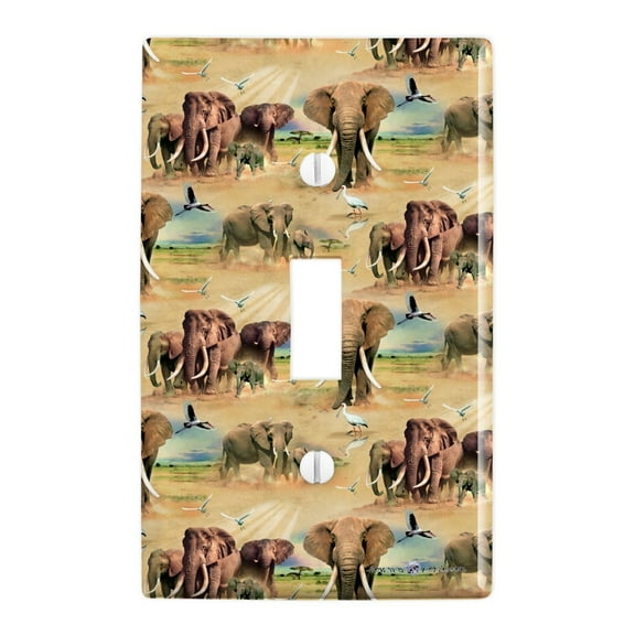 African Elephant Herd Pattern Plastic Wall Decor Toggle Light Switch Plate Cover