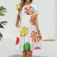 thumbnail image 2 of Candy Pattern Rainbow Lollipop Dress Fashion Beach Short Sleeve Dresses Female Party Printed Sundress, 2 of 7
