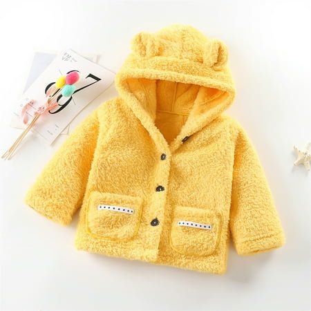 

kpoplk Baby Jackets 12-18 Months Toddler Infant Coral Fleece Hood Jacket with Bear Ear Baby Boys Girls Winter Fall Zipper Lightweight Hoodies(Yellow)