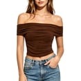 thumbnail image 2 of Favoffer Womens Off Shoulder Tees Irregular Hem Short Sleeve Slim Fitted Casual Tops Fashion Blouses For Street Dating Party Vacation Daily, 2 of 6