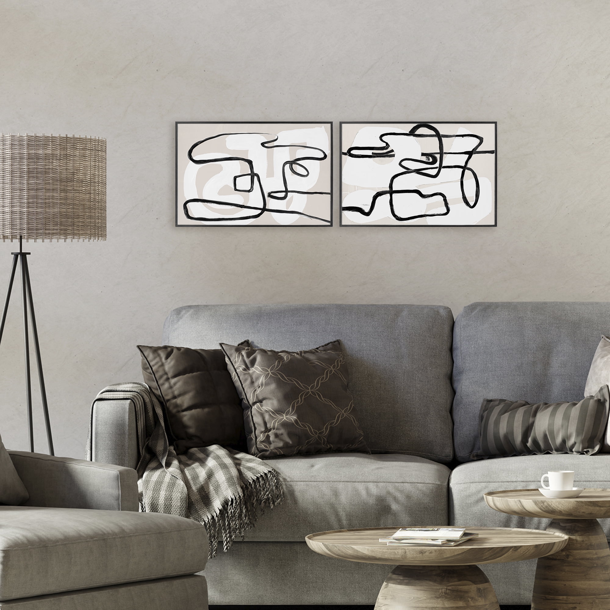 Stupell Industries Neutral Twists & Turns 2 Piece Black Framed Giclee Art Set, design by Lanie Loreth