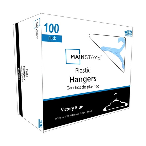 Mainstays Plastic Notched Adult Hangers for Any Clothing Type, Victory Blue 100 Count