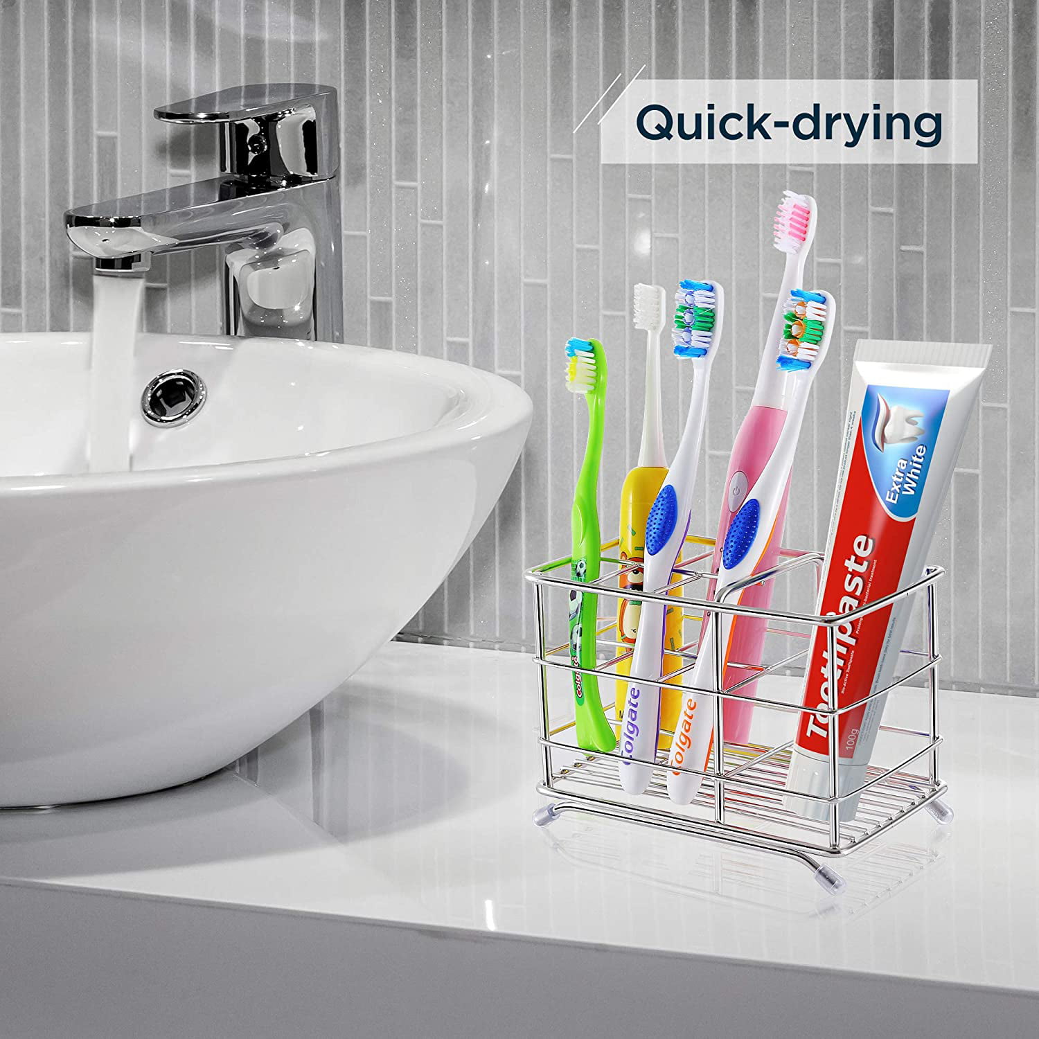 New Toothbrush Holder Stainless Steel With Paste Bathroom Storage Rack Stand 