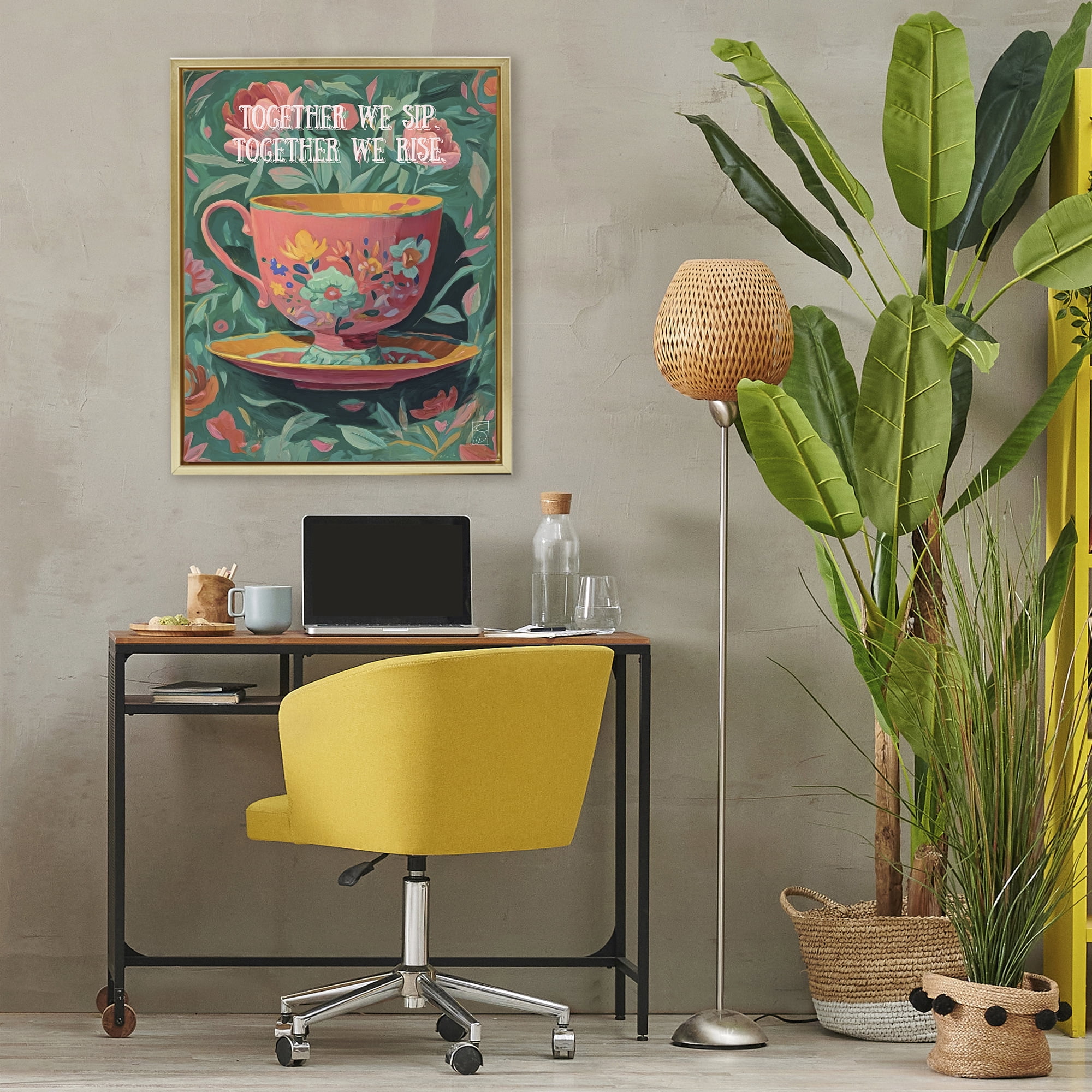 Stupell Industries Together We Sip & Rise Gold Framed Floater Canvas Wall Art, design by Sara Culpepper