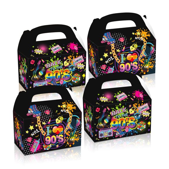 Partystadl Neon 90s Gift Boxes, Eco-Friendly Card Paper Black (24 Pack)