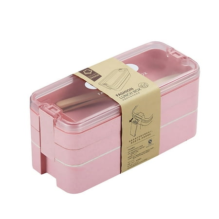 

STEADY Portable 3 Layer Microwave Bento Lunch Box Spoon Food Container Storage Box - Pink