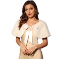 thumbnail image 1 of Elegante chal de piel sintética para mujer con cinta de lazo para novia, boda, fiesta, estola, encogimiento de hombros Beige M, 1 of 5