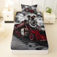 thumbnail image 3 of Manfei Vintage Train Twin Sheets,Dark Clouds Bedding,Black Red,3pcs,1 Fitted Sheet and 1 Pillowcase, 3 of 6