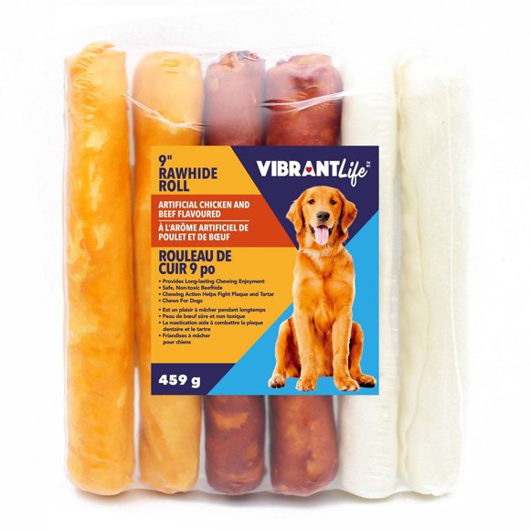 Vibrant Life 9" Rawhide Roll Chews for Dogs