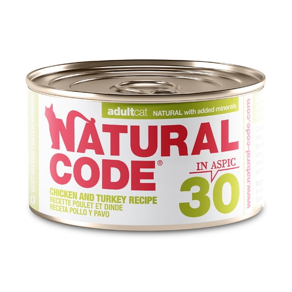 Natural Code - Wet Cat Food, Limited Ingredient Cat Food, High-Protein, Non-GMO, No Artificial Additives, Made In Italy, Chicken & Turkey in Aspic for Adult Cats (3 oz, 24 Pack)