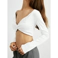 thumbnail image 4 of Rdhnmea Women’s Twist Front Crop Top Long Sleeve Deep V Neck Asymmetrical Shirt Solid Color Slim Fit T-Shirts Blouse, 4 of 6