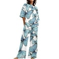 thumbnail image 2 of BWASD Women Pajama Sets 2 Piecee Plus Size Breathable Floral Print Shorts Sleeve Top and Pant Summer Soft Sleepwear Fashion Leisure Loungewear Pjs Outfits (Mint Green 4XL), 2 of 6