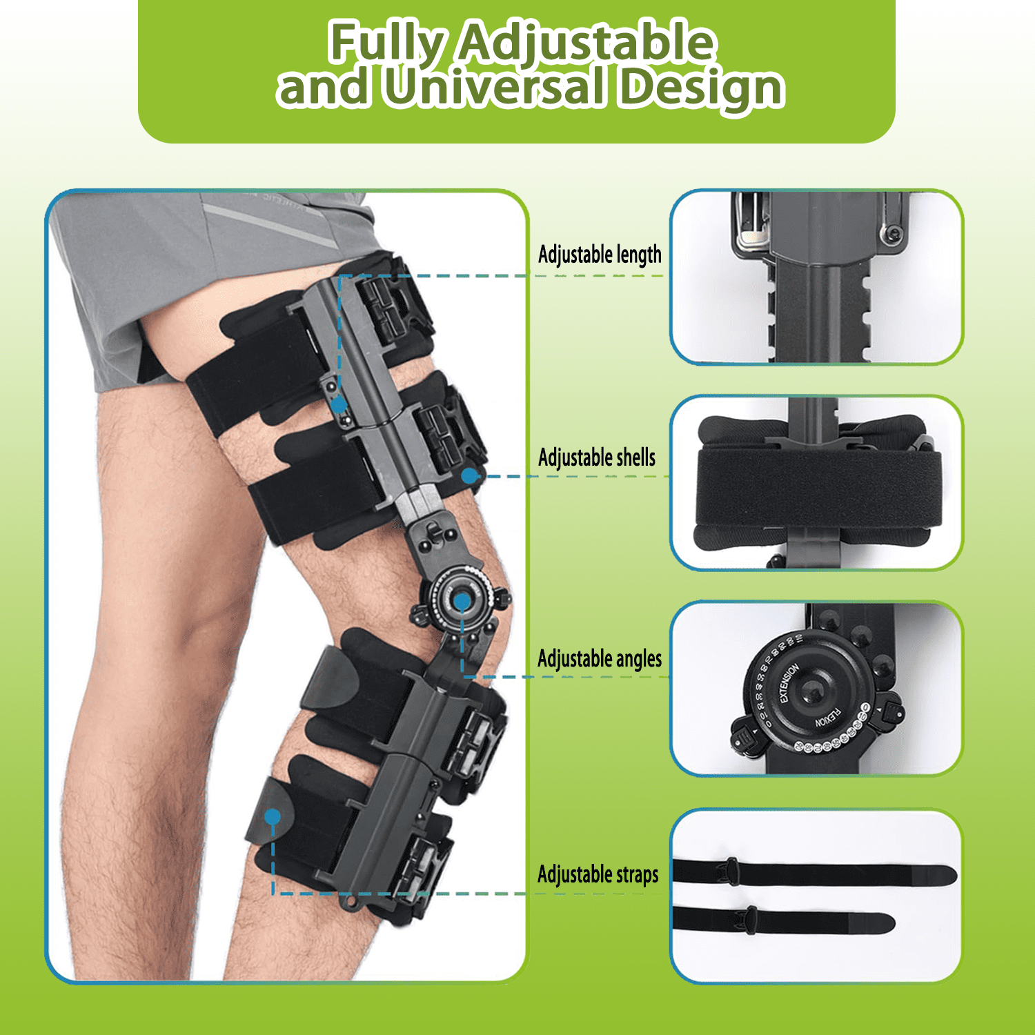 Komzer Hinged ROM Knee Brace with Double Side Stabilizers & Locking Dials, Post Op Knee Immobilizer for Arthritis ACL MCL PCL Meniscus Tear Injurie/Knee Pain Medical Orthopedic Support