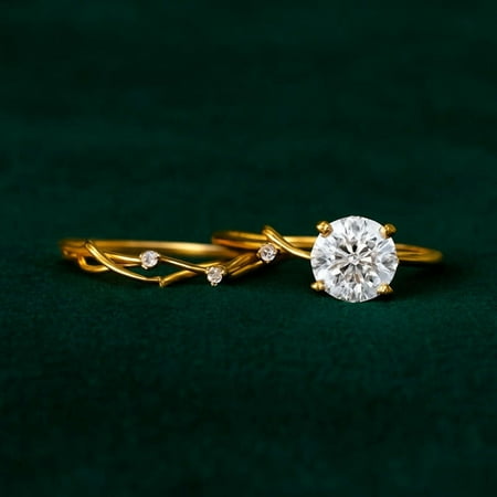 CHIRAGEMSJEWELS Twig Wedding Ring Set Moissanite Twig Ring 1 CT Dainty Twig Engagement Set Rose Gold Branch Bridal Set Nature Engagement Ring Set Gift