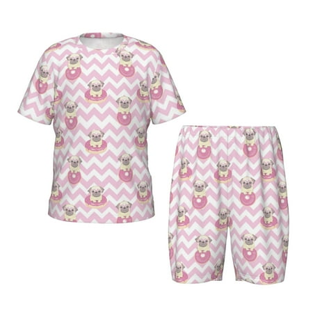 Luyuia Pug And Donut Print Girls  2-Piece Tie-Dye Pajama Set  Cute Summer Loungewear with Shirt and Tank Shorts Nightwear-Medium