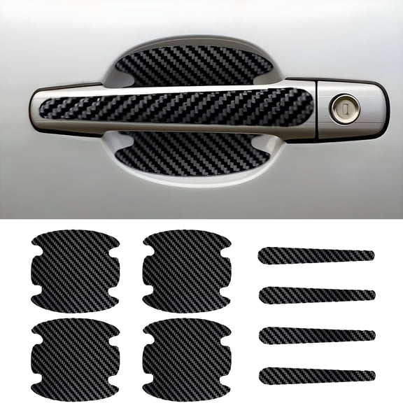 LADYGYM 8PCS Car Door Handle Scratch Protectors, Carbon Fiber Car Door Handle Bowl Sticker, Universal Auto Doors Handles Paint Guard Cover, Doors Handles Cup Protective Film for Cars (Black)