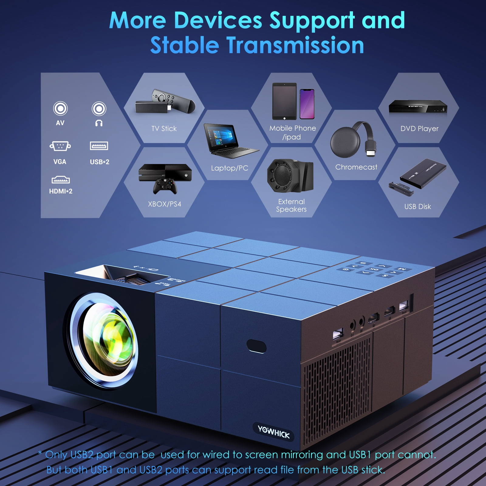 WiFi & Bluetooth 4K Projector, LCD Technology 1080P Movie Projector with 100" Screen, Sleep Timer