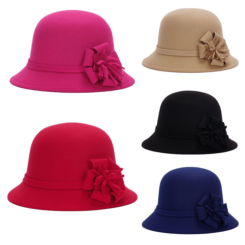 Brcus Women Church Cloche Cap Solid Color Bucket Bowler Hat Winter Warm