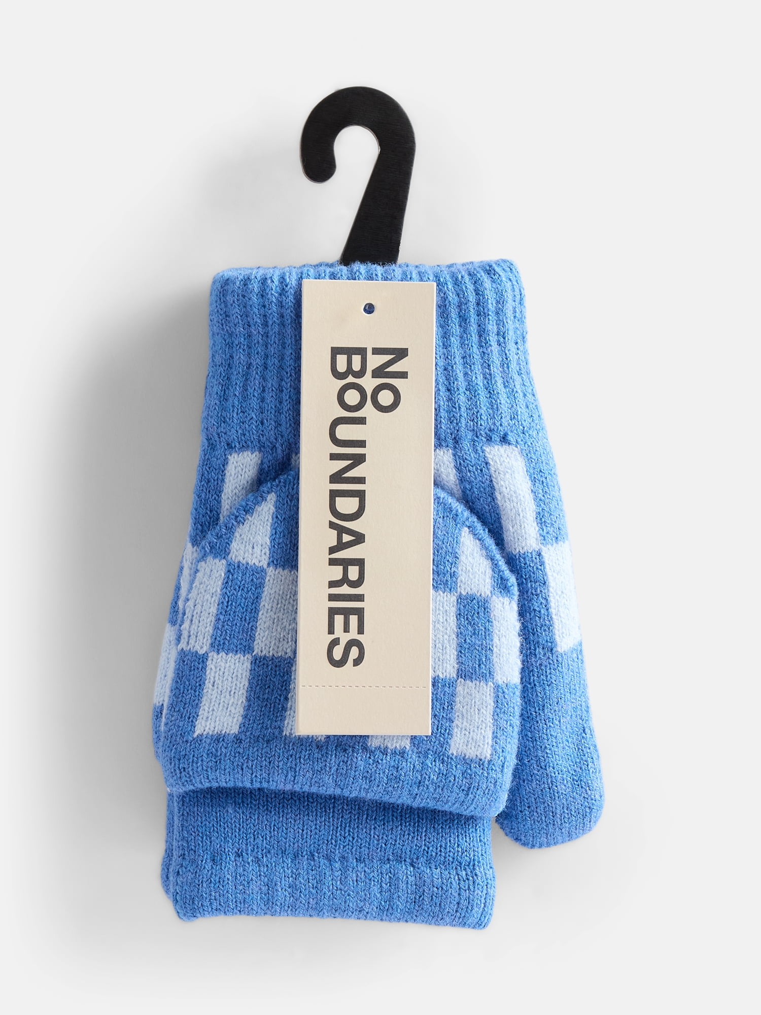 No Boundaries Women's Ribbed Knit Checkered Pop Top Mittens
