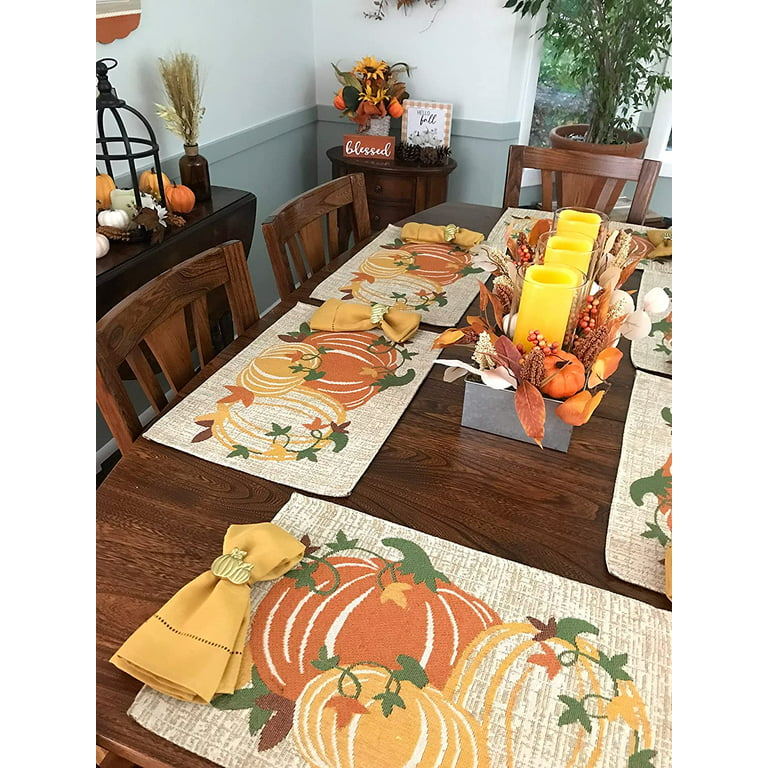 Thanksgiving Scarecrow PVC Placemats for Dining Tables,Set of 4 Kitchen  Table Mats Fall Harvest Pumpkins Waterproof Wipeable Placemat for Indoor