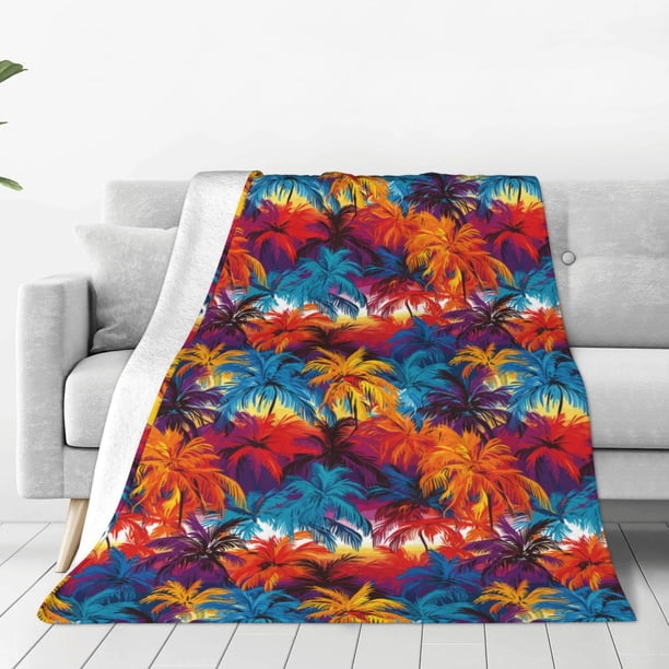 Balery Colorful Hawaii Palms Manta de Felpa Suave y Acogedora – Cobija de Franela Aterciopelada para Cama, Lavable y Cálida para Sofá, Mascotas, Transpirable-80"x60"