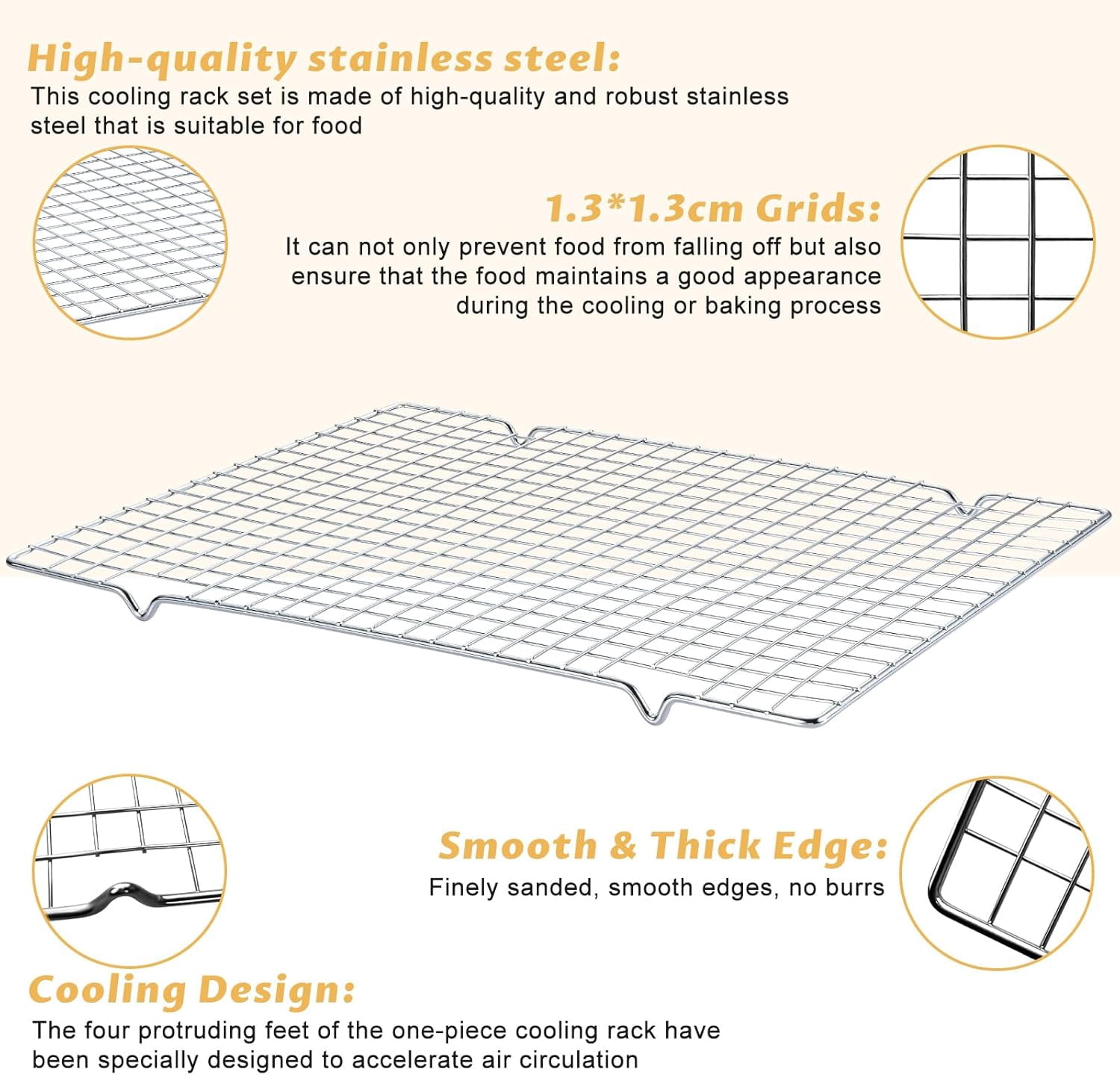 Baking Sheet with Cooling Racks, 17.3 x 11.8 x 0.5 inch Carbon Steel Cookie Sheets for Baking [2 Sheets + 2 Racks], Nonstick Baking Pans