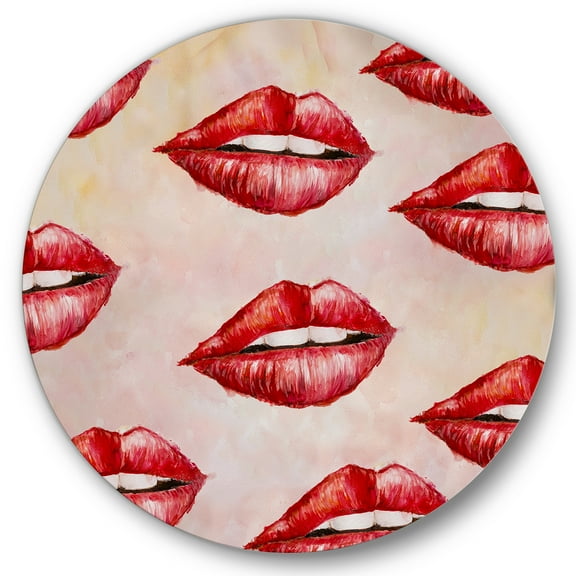 Designart 'Red Girl Lips Pattern' Modern Circle Metal Wall Art 36x36 - Disc of 36