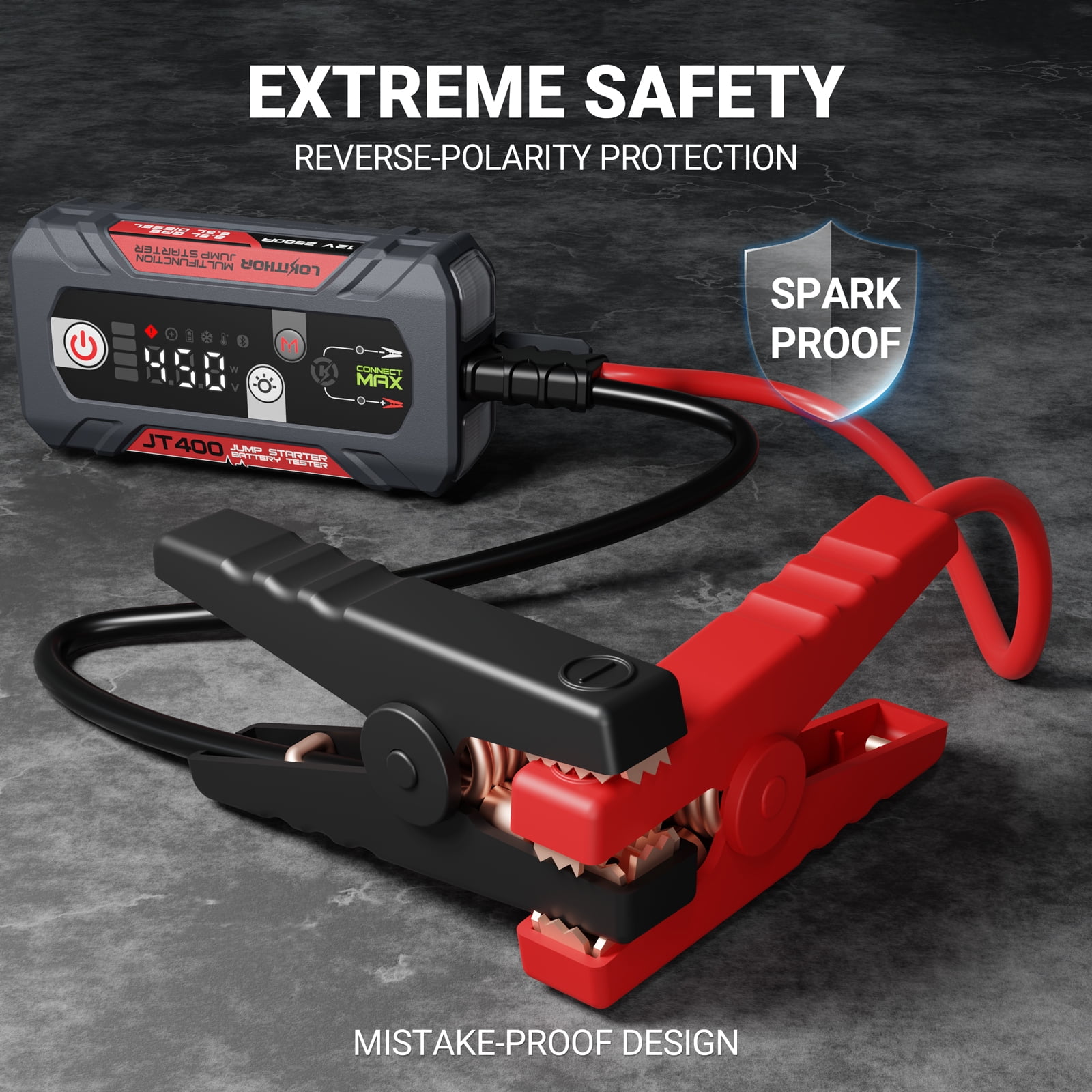 LOKITHOR JT400 Jump Starter and Battery Tester 2-in-1,2500A 12V Portable Battery Jump Starter，100-2000 CCA Load Capacity Automotive Load Tester(8.5LGas/6.5LDiesel）Engines