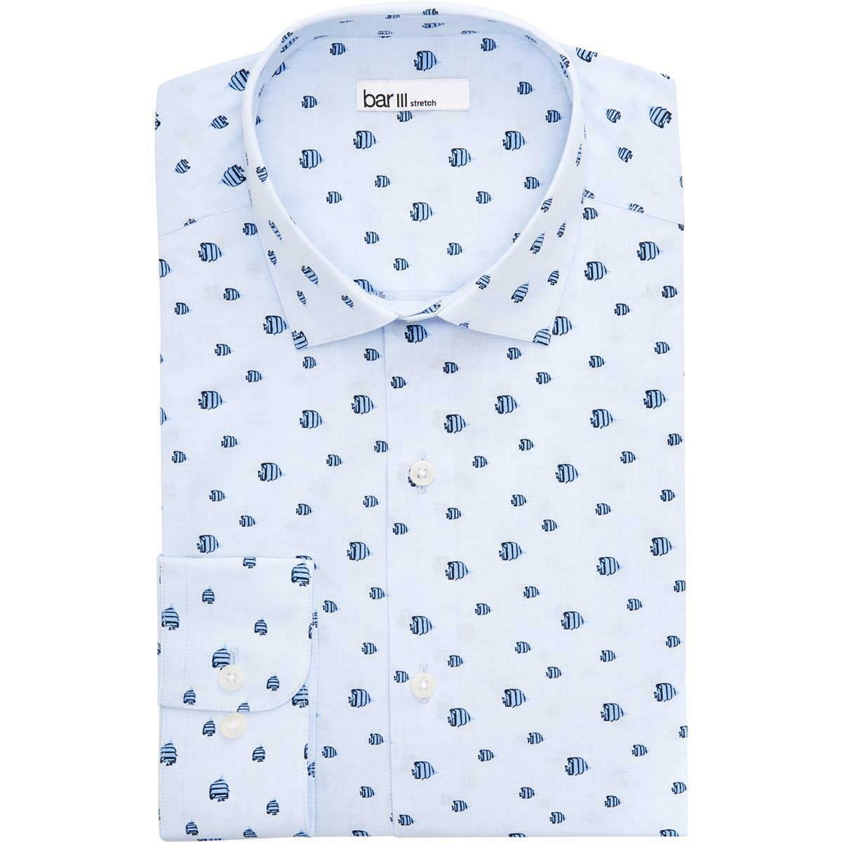 Bar III Mens Dress Shirt Fish Print 