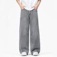 thumbnail image 2 of Miluxas Boy's Baggy Hip Hop Jeans Wide Leg Skater Denim Pants Casual Loose Fit Long Trousers Streetwear Gray 16 Years, 2 of 5