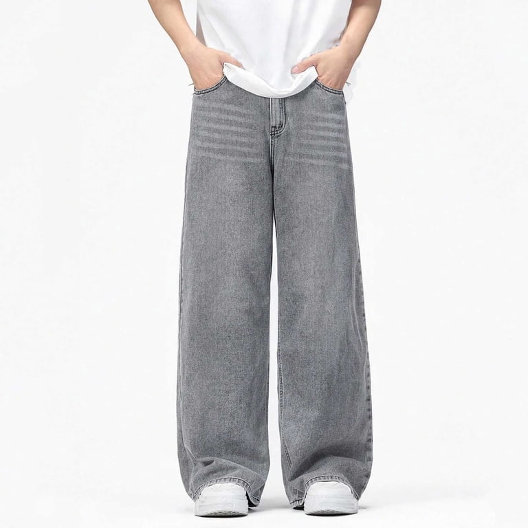 boys denim pants / グレー Zpanxa Boys Grey Acid Wash Baggy Jeans Loose Wide Leg Denim Pants