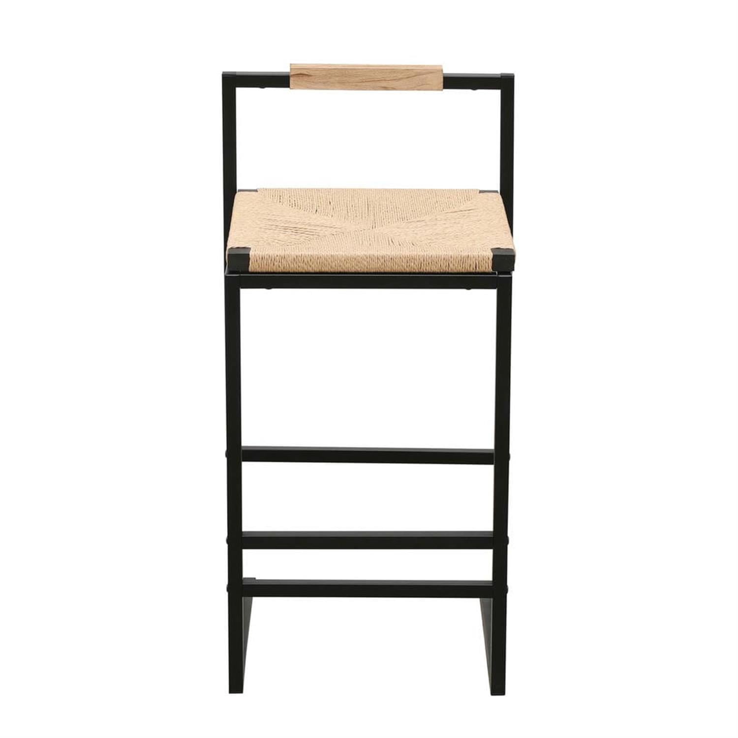 Demi Bonn 32" Counter Height Bar Stools Set of 2, Paper Rope Woven Barstools with Back, Kitchen Island Countertop Chairs for Dining Room, Beige