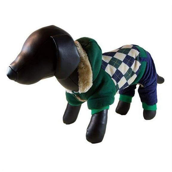 Green & Blue Argyle Warm 4-Leg Dog Hoodie - Small