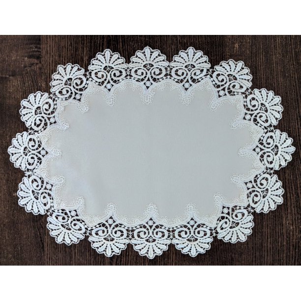 Doily Boutique Placemat or Doily in Ivory Fancy Lace and Fabric