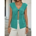 thumbnail image 2 of Womens Tie Crochet Shrug Short Sleeve Open Front Knit Cropped Cardigan Sweaters Cover Up  Green XL, 2 of 8