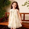 thumbnail image 2 of Flower Girl Dress Sleeveless Halter Neck Princess Tulle Dress Kids Summer Dresses Collar Bow Floral Embroidery Sundress for Wedding Party Birthday Casual Outfit(Beige,5-6 Years), 2 of 5