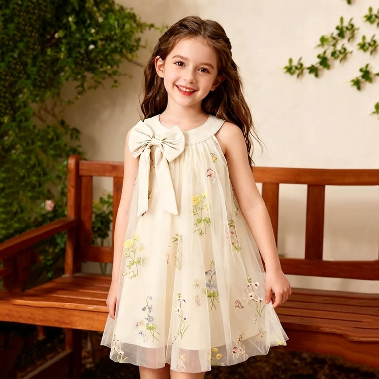 Ruiwill Ruiwil Toddler Girls Dress Size 4-5 Years Dailywear Casual Summer Soft Clothes Floral Print Sleeveless Crew Neck Girl Dress Beige, Toddler