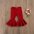 thumbnail image 3 of EIMELI Jeans Déchirés Taille Haute pour Bébé Fille, Pantalons Évasés Longs Rouges 2-3 Ans, 3 of 9