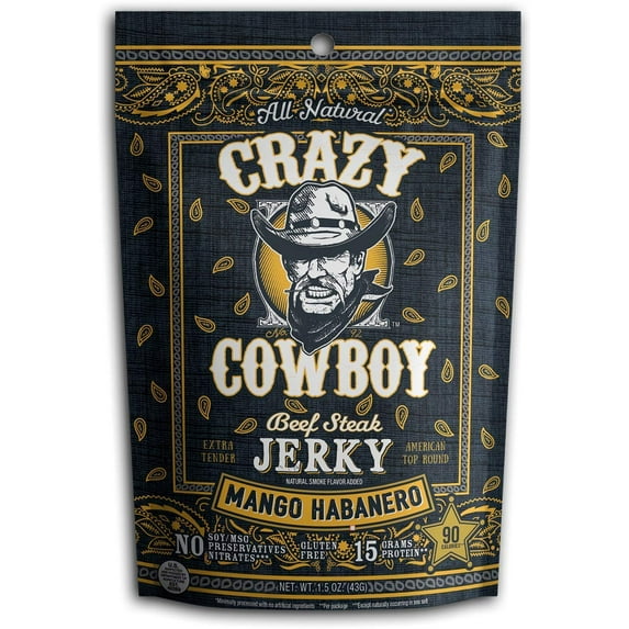 AriZona Crazy Cowboy Mango Habanero Beef Steak Jerky 1.5 oz Bags - Pack of 12