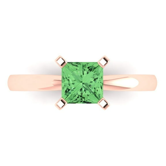 Solitaire Engagement Ring for Women - 1ct Simulated Green Diamond in 14K Rose Gold Promise Ring