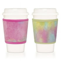 BAGnoREGio Soft Crystal Velvet Coffee Sleeve 2-Pack, Reusable Insulated Cozy for Hot & Iced Drinks(Yellow/Pink)