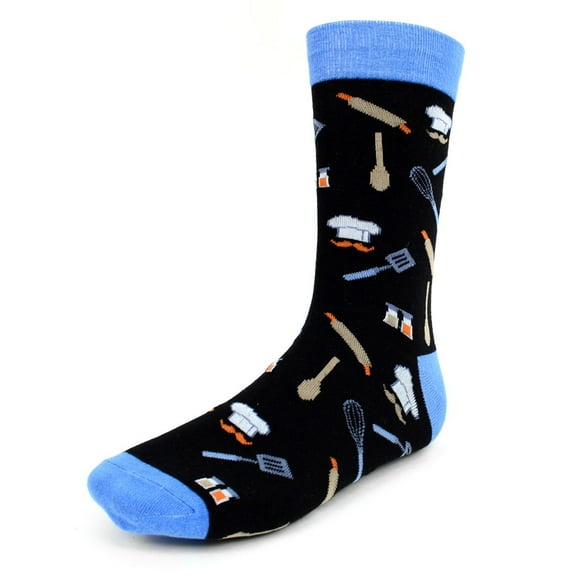 Urban-Peacock Men's Novelty Fun Crew Socks - Chef / Cook / Baker - Black with Blue - 1 Pair