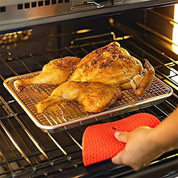 Kitchen Stainless Steel Cooling Rack Heavy Duty Grid Wire Rack for Baking Roasting Grilling Various Size Oven and Dishwasher Safe Roasting Rack for Home Dinning Room 9.8 x 7.5 x 0.6