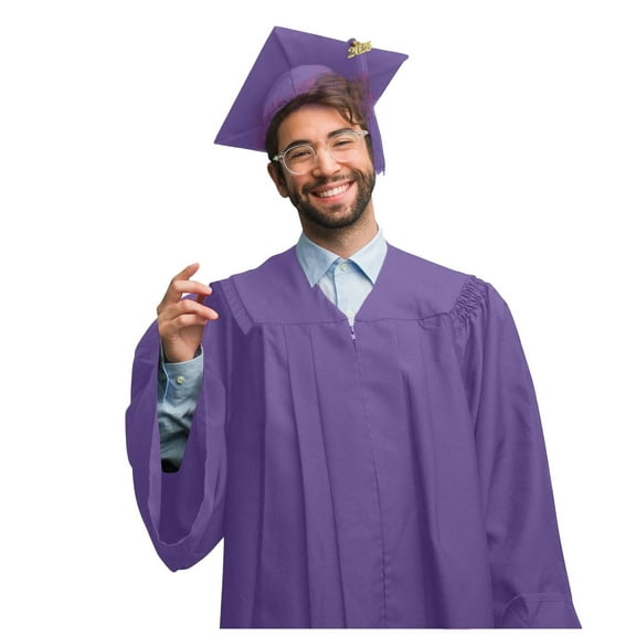 Women And Men Graduation Gown Set College And High School Long Sleeve V Neck Zipper Solid Color Robe With Cap Tassel,Purple,54