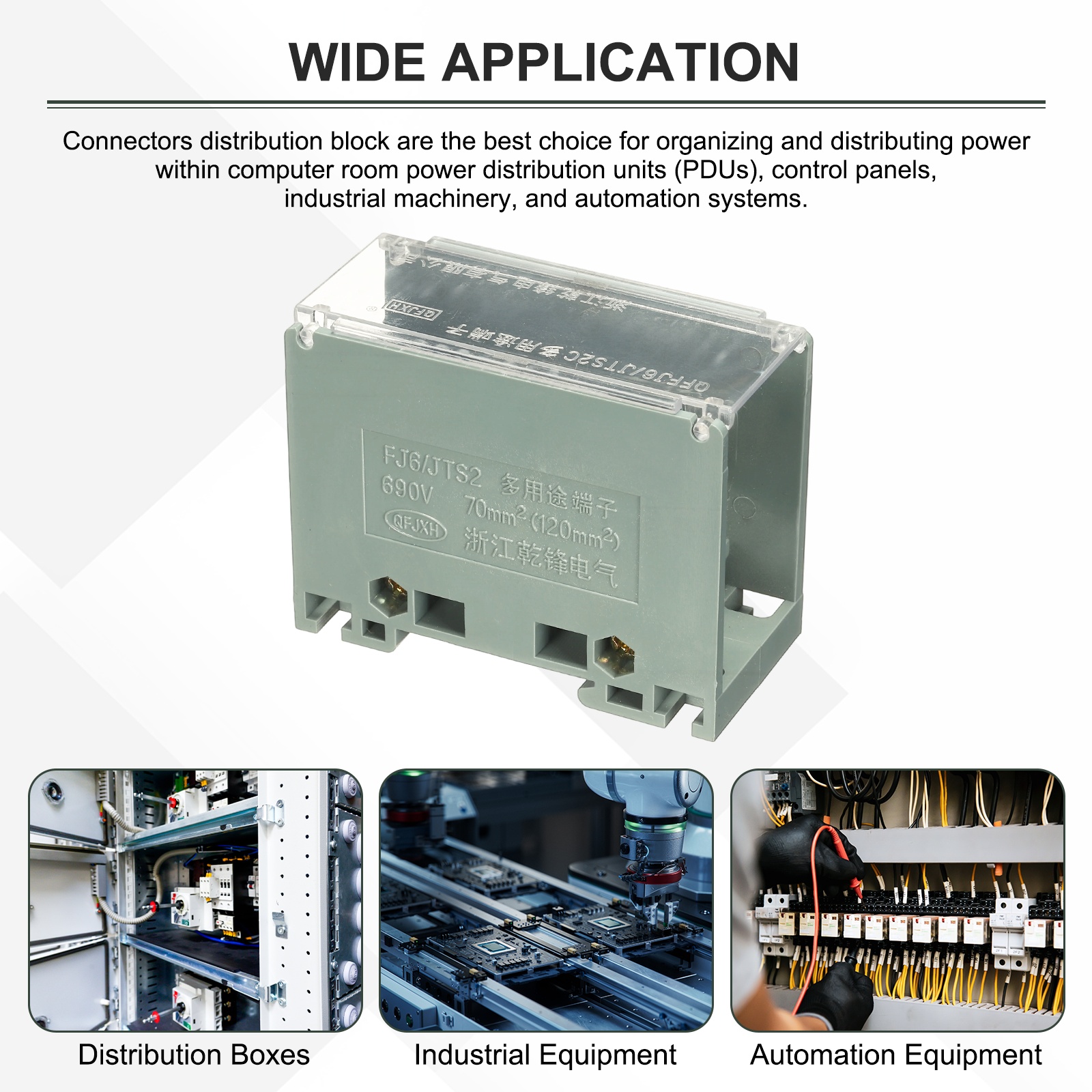 Uxcell 1 in 6 Out Rail Terminal Blocks, 690V 200A Connectors Power Distribution Block with Flame-Retardant Housing 1.42In Width