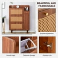 thumbnail image 6 of Modern Minimalist Rattan Shoe Cabinet with Flip Drawers and Open Shelves, Narrow Entryway Storage Cabinet with Wood Legs for Small Spaces, Brown, 6 of 9